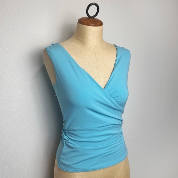 Catherine Brule V-Neck Cross Front Top Turquoise Stretch Size 2 - Picture 2 of 5